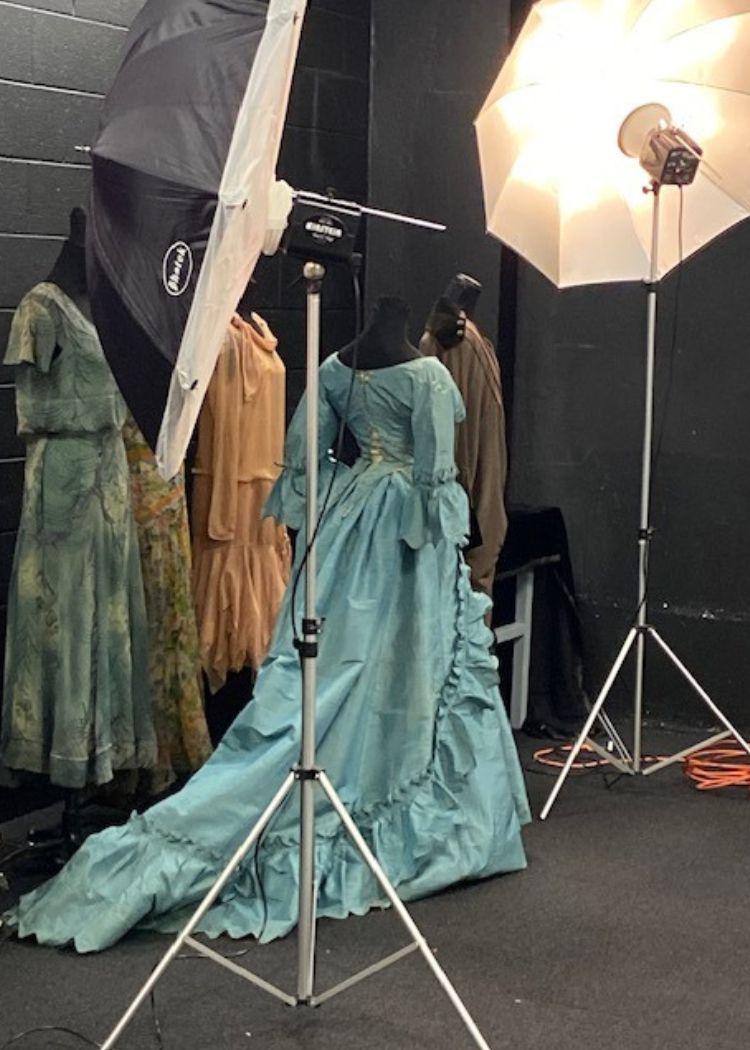 1860c Blue Silk Dress with multiple 20thc garments