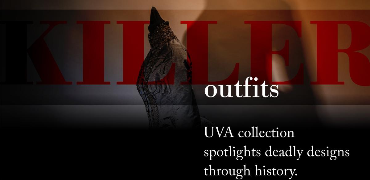 Dressform on a dark background with "Killer Outfits" worked into the design